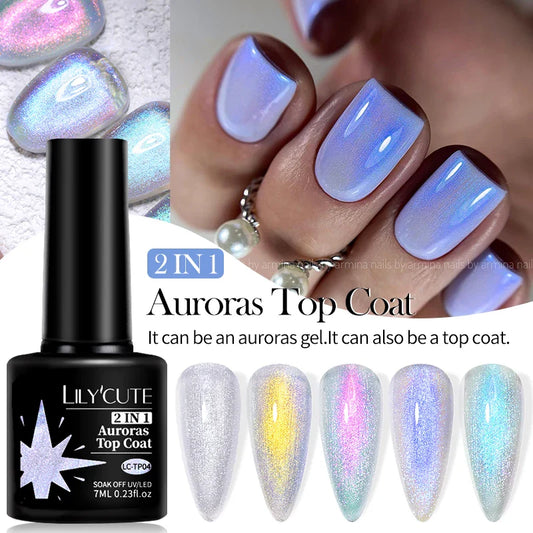 sengpan 7ML Auroras Top Coat Purple Sparking Auroras Gel Nail Polish Nail Art Vernis Semie Permanent Uv Gel Function Top Coat