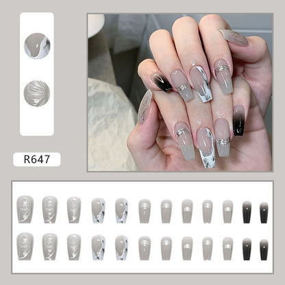 sengpan 24pcs Full Cover Wearable Press Fake Nails Art Free Gift Glue Sticker Tip Wearing Tools False Manicure Patch Paragraph