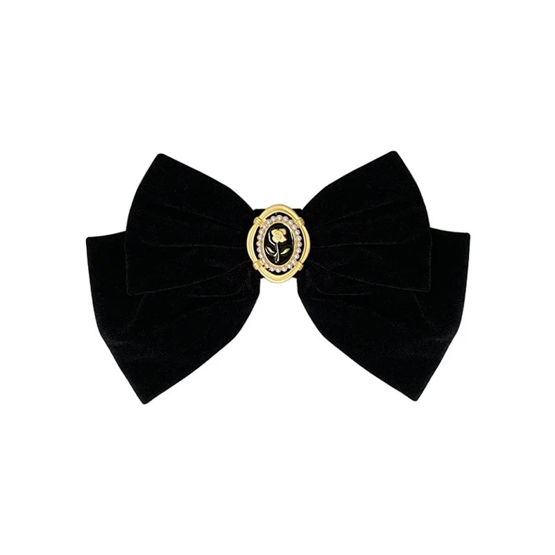 Lianfudai New Black Velvet Bow Hair Pins Elegant Fabric Alloy Roses Hair Clips for Women Fashion ponytail Barrette Heawear Accessories