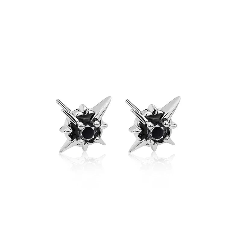 sengpan New Trend Black Zircon Star Stud Earrings for Men Women Black Couple Personality Hip-hop Earrings Party Accessories Jewelry