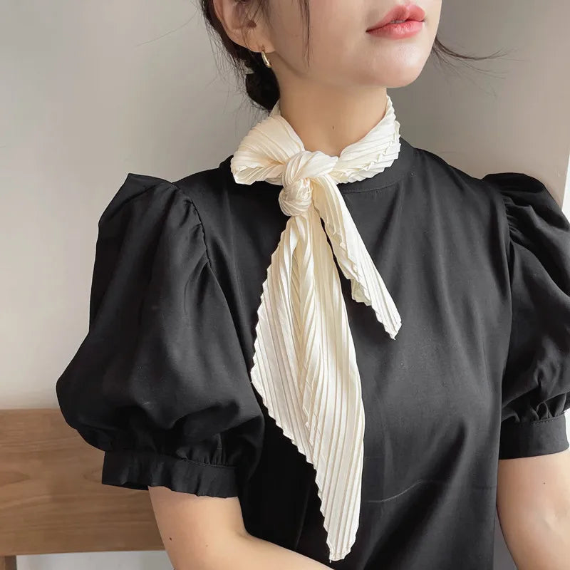 sengpan Women Narrow Long Scarf 140cm Solid Color Silk Black Bag Ribbon Headbands Choker Floral Lace Scarf Y2k Long Ribbon Scarf Shawl