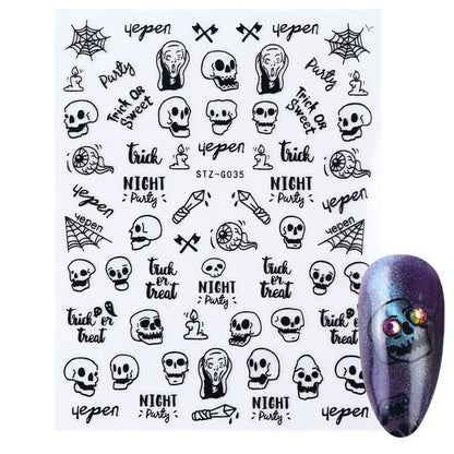 sengpan 3D Halloween Nail Art Stickers Horror Ghost Skull Evil Eye Anime Decals Bloody Rose Sticker for Nail Manicure Decoration LEBF956