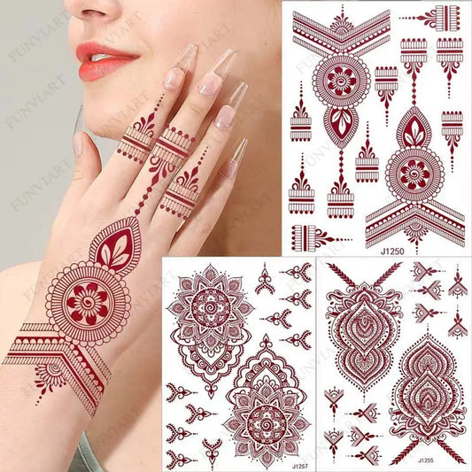 sengpan Temporary Waterproof Tattoo for Women Brown Henna Tattoo Stickers for Hand Mehndi Fake Tattoo Body Art Henna Tatto Wedding Decor