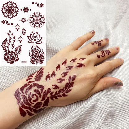 sengpan Brown Henna Stickers for Hand Flower Temporary Henna Tattoos for Women Fake Tatoo Waterproof Mehndi Designs Wedding Tattoo Hena