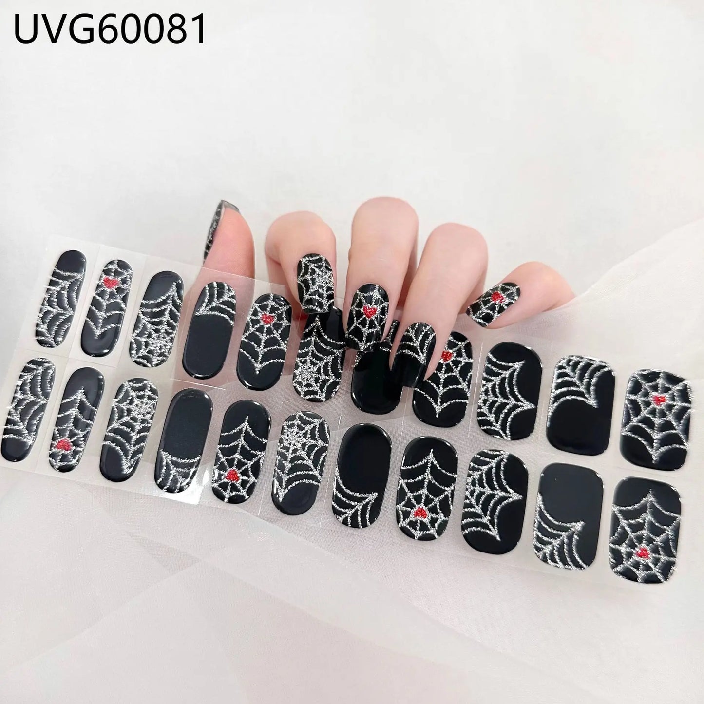 Lianfudai 2024 Halloween Semi-cured UV Gel Nail Stickers Pumpkin Skull Full Cover Gel For UV Lamp Gel Nail Strips Press On Nail Decal