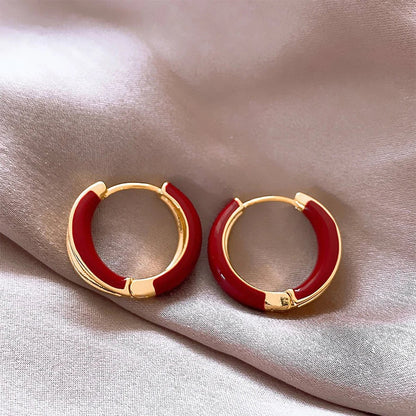 sengpan New Trendy Simple Solid Color Hoop Earrings for Women Exquisite Copper Studs Niche Design Elegant Party Jewelry Girlfriend Gifts