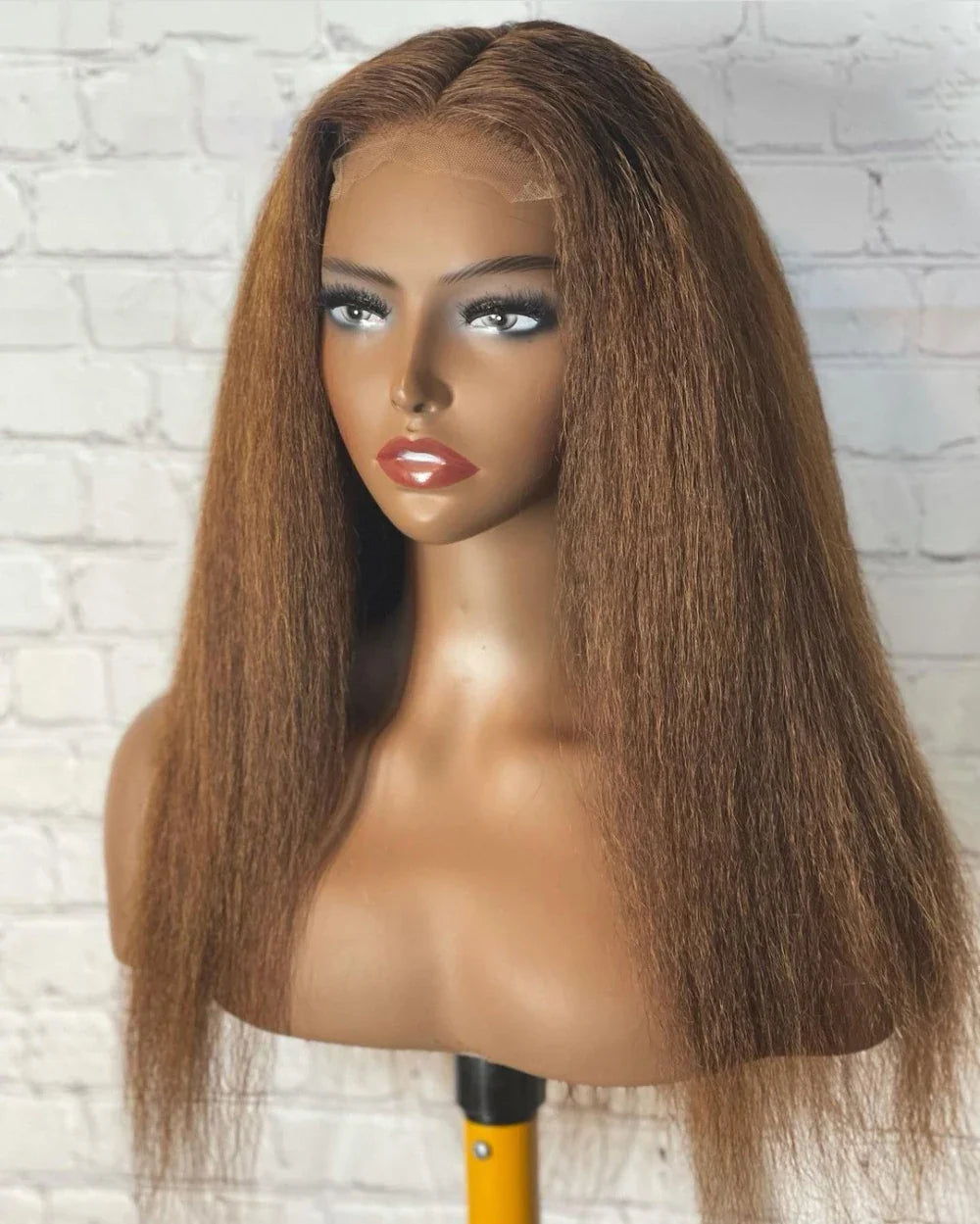 sengpan Brown Glueless 180%Density Synthetic 26Inch Long Kinky Straight Lace Front Wig For Black Women Babyhair Preplucked Daily