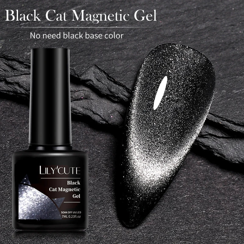 sengpan 7ML Black Crystal Cat Magnetic Gel Sparkling Glitter Gel Nail Polish Semi Permanent UV Gel Nail Art No Need Base Color