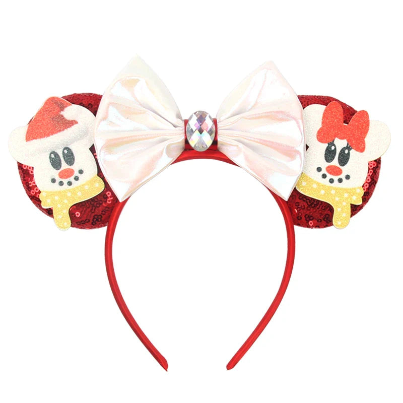 sengpan New Disney Christmas Mouse Ears Headband Santa Antler Sequins Bow Hairband For Women Featival Party DIY Hair Accessories Gift