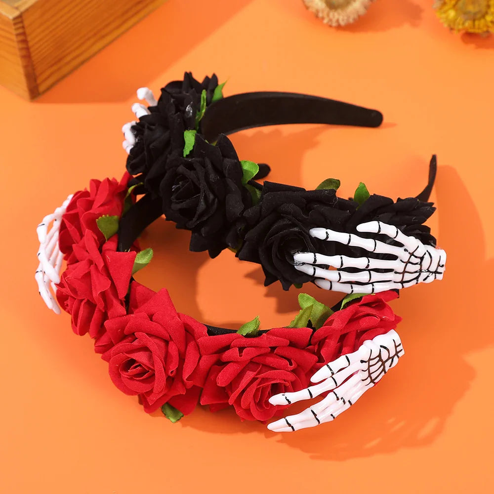 Lianfudai Halloween Skeleton hand Simulated Flowers Headbands New Hairbands for Women Headbands Hair Accessories