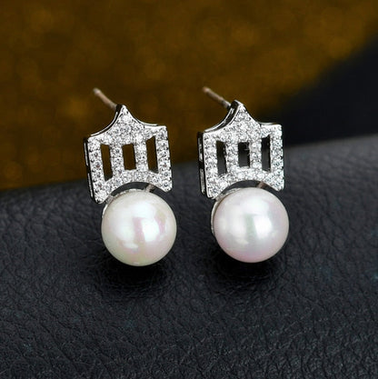 sengpan Fashion Imitation Pearl Wedding  Jewelry Elegant Zircnia Crystals Stud Earrings For Women Patry Dress Accessories CE1858