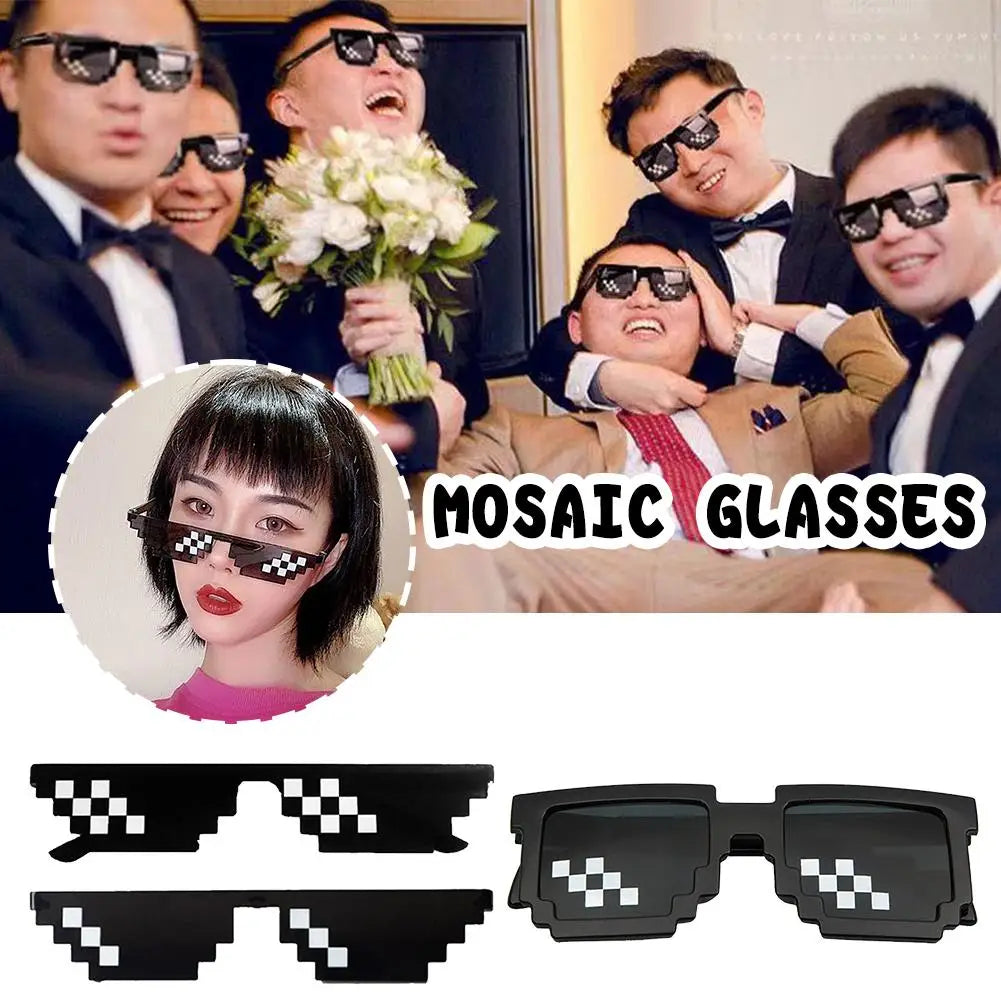 sengpan Funny Thug Life Sunglasses Pixel Funny Original Costumes Woman Male Vintage Pixel Black Mosaic Sunglasses Cool Funny Glasses