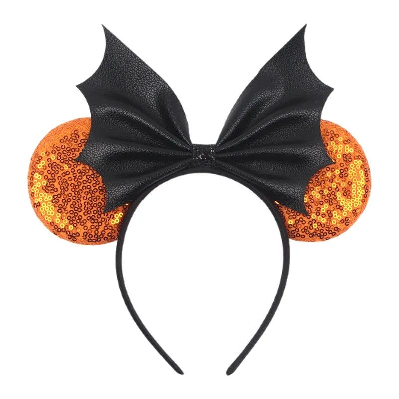 Lianfudai 2024 Nieuwe Disney Mouse Ears Headband  Hoofdband Bat Pompoen Lovertjes Strik Halloween Festival Feest Cosplay Haaraccessoires