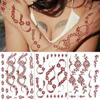 sengpan Brown Henna Tattoos for Hand Waterproof Temporary Tattoos Fake Tattoo for Women Body Art Flower Hena Design Mehndi Stickers