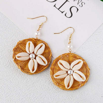 sengpan Multiple 27 Style Korea Handmade Wooden Straw Weave Rattan Vine Braid Drop Earrings New Fashion Geometric Long Earrings