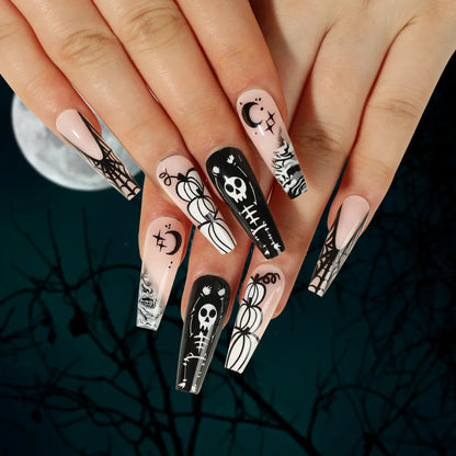 sengpan 24P/Set Halloween Fake Nails Art Ghost Face Pumpkin Spooky Designer Girls Party Press on Nail Tips Wearable Stick on Nails False