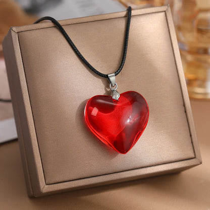 sengpan Heart Glass Pendant Necklace for Women Men Fashion Punk Jewelry Accessories Friends Gift Big Red Heart Rope Chain Lover Choker