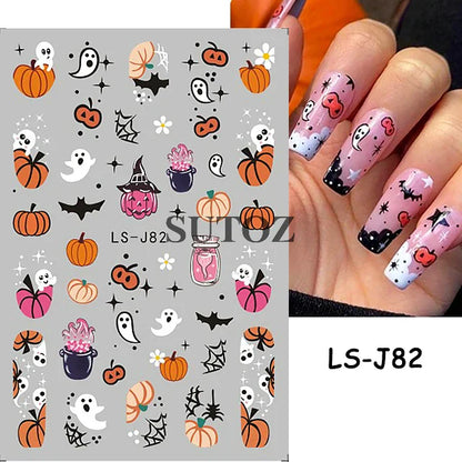 sengpan Spider Nail Art Stickers Halloween Design Ghost Skull Spider Webs Pumpkin Nail Decors Y2K Diamond Charms Manicure Decals GLJI-DZ