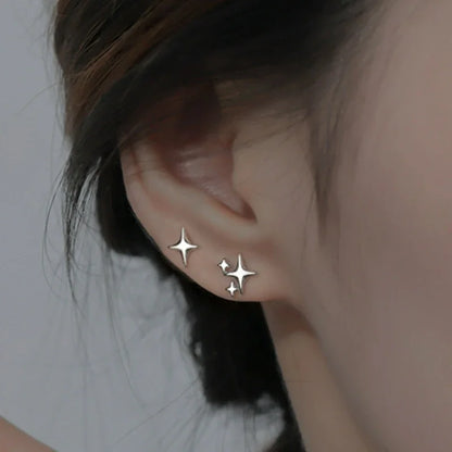 sengpan Stamp Silver Color Star Stud Earrings Women Girl Gift Cute Asymmetry Simple Earring Jewelry