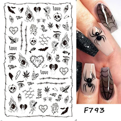 sengpan 3D Halloween Nail Art Stickers Horror Ghost Skull Evil Eye Anime Decals Bloody Rose Sticker for Nail Manicure Decoration LEBF956