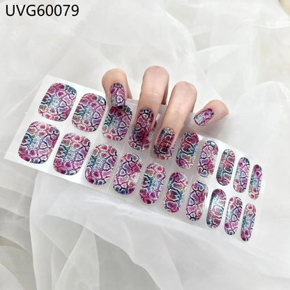 Lianfudai 2024 Halloween Semi-cured UV Gel Nail Stickers Pumpkin Skull Full Cover Gel For UV Lamp Gel Nail Strips Press On Nail Decal