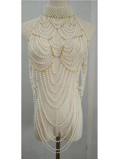 sengpan Pearl Body Chain Jewelry totally hand-made Bra fringed For Women Bridal Wedding Dress Beach Nightclub Pearl Waist chain