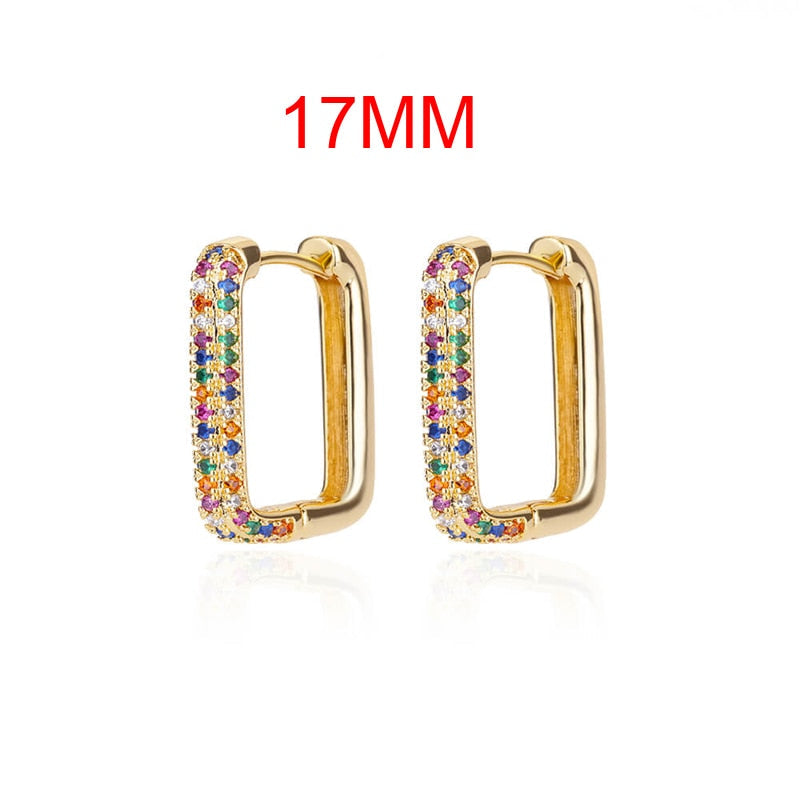 sengpan Rainbow Zircon Earrings for Women Stainless Steel Hoop Earring New Trending Luxury Aesthetic Jewelry aretes mujer