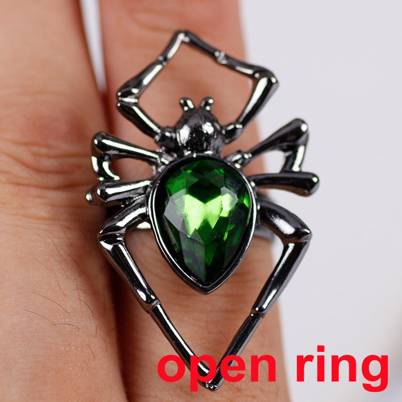 sengpan Creative Gothic Black Spider Animal Rings Funny Halloween Party Octopus Wizard Hat Ghost Pumpkins Finger Rings Halloween Jewelry