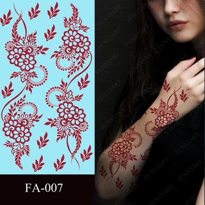 sengpan Maroon Henna Stickers for Hands Waterproof Temporary Henna Tattoos for Women Fake Tattoo Brown Henna Decorations Wedding