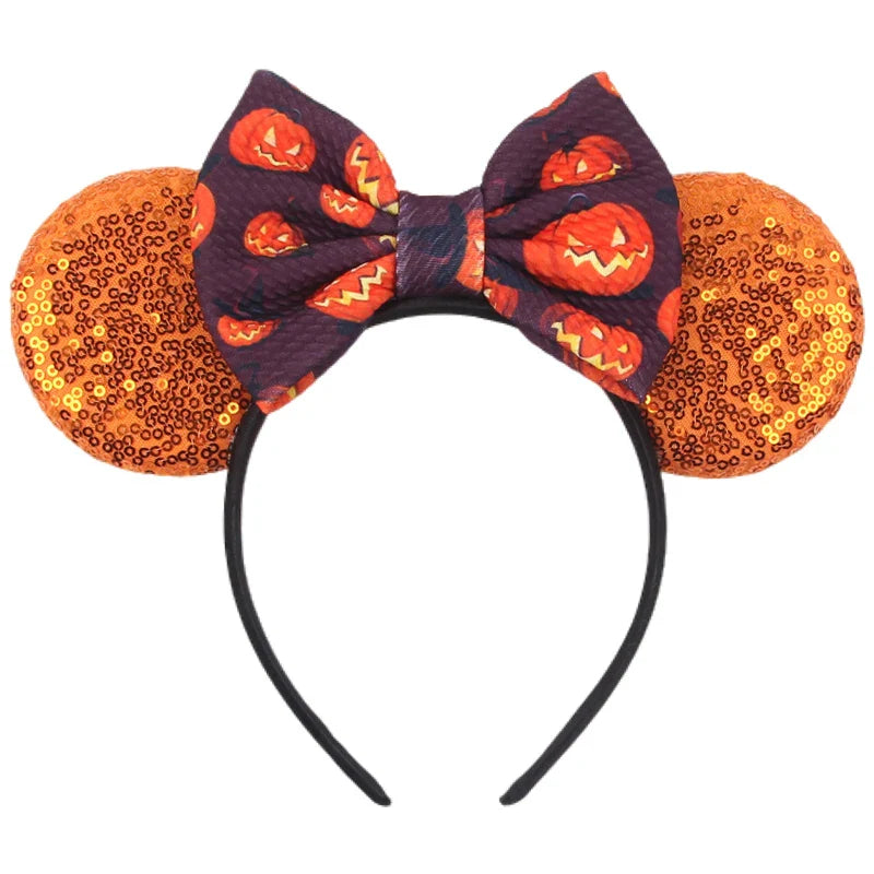 sengpan 2024 Nieuwe Disney Mouse Ears Headband  Hoofdband Bat Pompoen Lovertjes Strik Halloween Festival Feest Cosplay Haaraccessoires