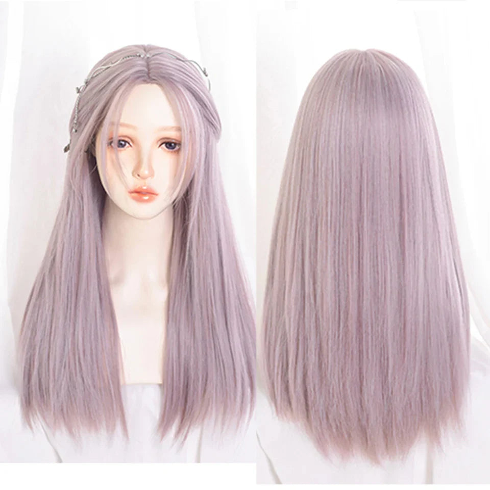 sengpan synthetic long straight hair women's wig silver gradient gray wig cosplay lolita bangs wig party wig