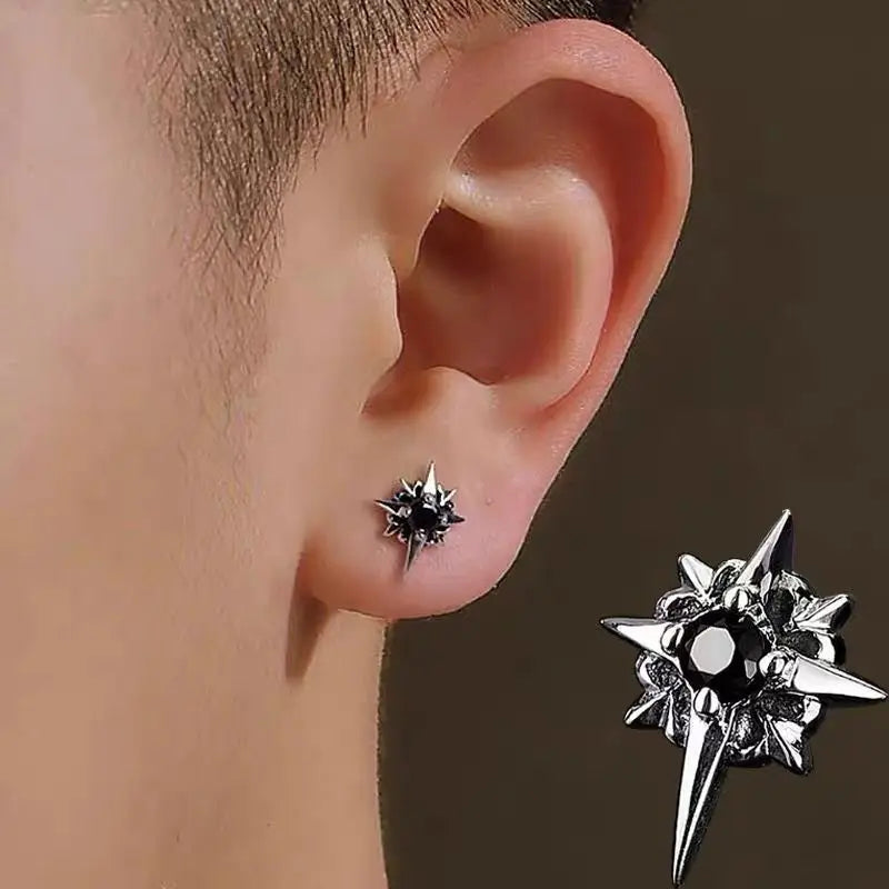 sengpan New Trend Black Zircon Star Stud Earrings for Men Women Black Couple Personality Hip-hop Earrings Party Accessories Jewelry