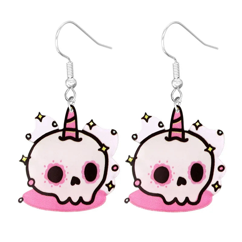 sengpan Halloween Earrings Cute Cartoon Cat Crow UFO Bat Design Dangle Earrings Acrylic Jewelry Versatile Accessories