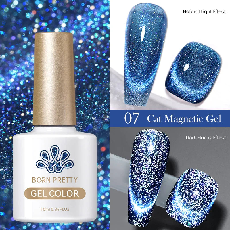 sengpan 10ml Double Light Reflective Glass Cat Magnetic Gel Sparkling Rainbow Color Gel Nail Polish Varnis Semi Permanent