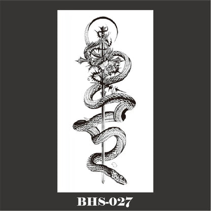 sengpan 2024 Summer Snake Flower Temporary Tattoos Sticker Waterproof Cool Dark Style Unisex Water Transfer Fake Tattoo Women Accessory