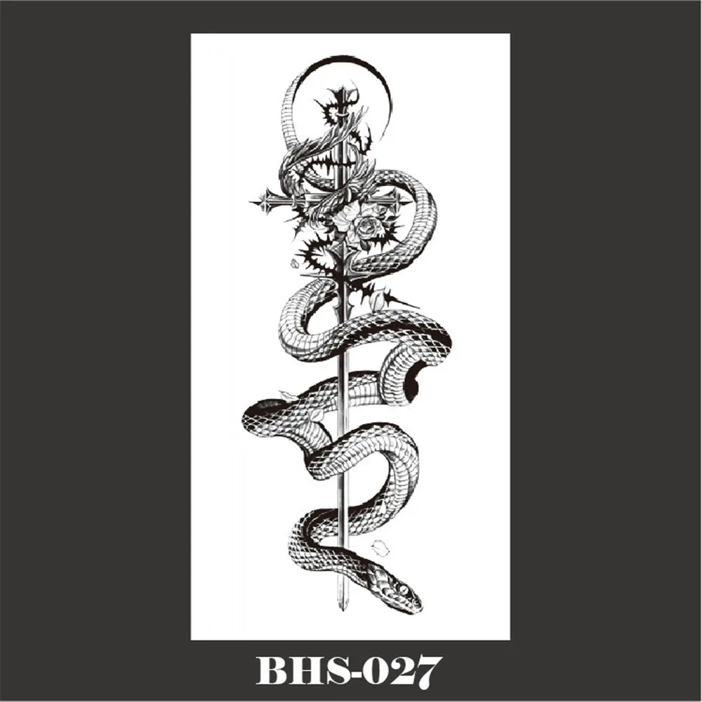 sengpan 2024 Summer Snake Flower Temporary Tattoos Sticker Waterproof Cool Dark Style Unisex Water Transfer Fake Tattoo Women Accessory