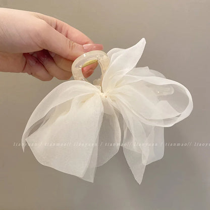 Lianfudai New Mesh Bow Grip Clip Female Ponytail Braid Hair Claw Clip Elegant Girl Hair Clip Hair Accessories Gift Headdress