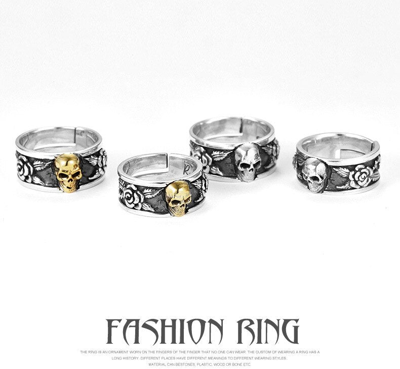 sengpan gifts for men Gothic Rose Skull Rings for Men Women Punk Trend Couple Resizable Rings Hip Hop Cool Street Accessories Jewelry Gifts