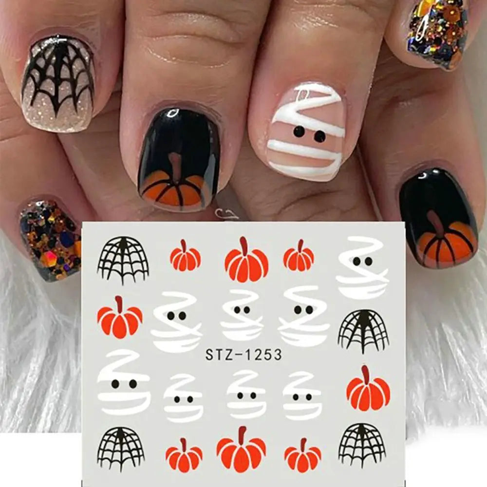 sengpan Halloween Pumpkins Nail Art Water Decals Stickers Spiders Web Fake Nail Accessories Nail Art Decoration Mummy Ghost