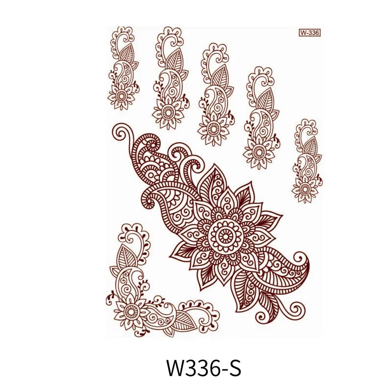 sengpan Brown Henna Lace Temporary Tattoo Sticker Butterfly Mehndi Flower Fake Tattoo for Women Feather Flora Sexy Henna Design Stickers