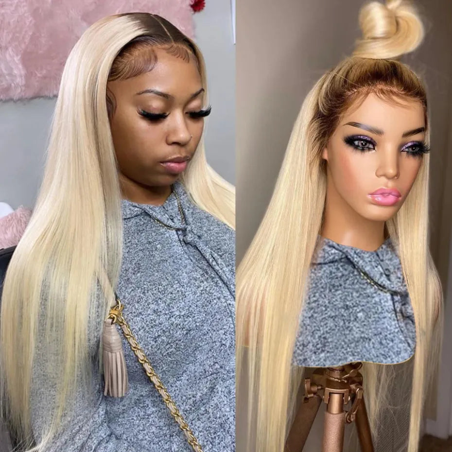 sengpan Blonde13x4 Transparent Straight Lace Front Human Hair Wigs Brown Root Lace Frontal Wig For Black Women Brazilian Hair Jarin