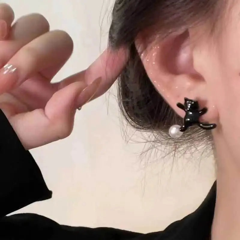 sengpan Black Cat Earrings for Women Sweet Creative Fun Y2k Aesthetics Earrings Trend Jewelry