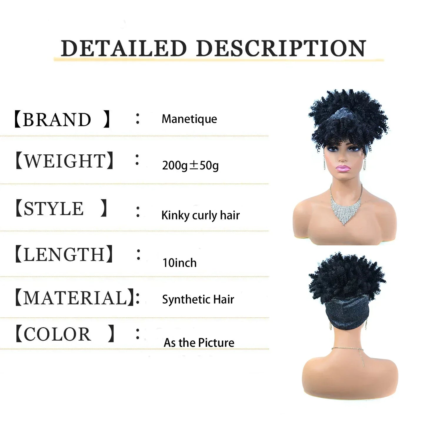 sengpan Short Kinky Curly Headband Wigs  Afro Puff Curly Headband Wig For Women Natural Synthetic Turban Wrap Wig  Cosplay Daily Use