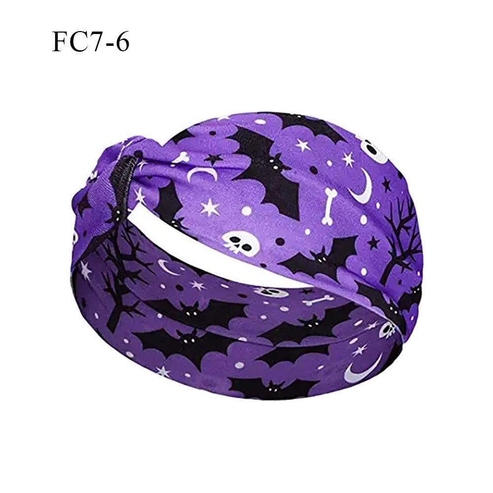 sengpan Halloween Skeleton Turbans Yoga Elastic Head Wrap Women Headband Wide Hairbands Headwear Bandanas Fashion Hair Band YZL05-5