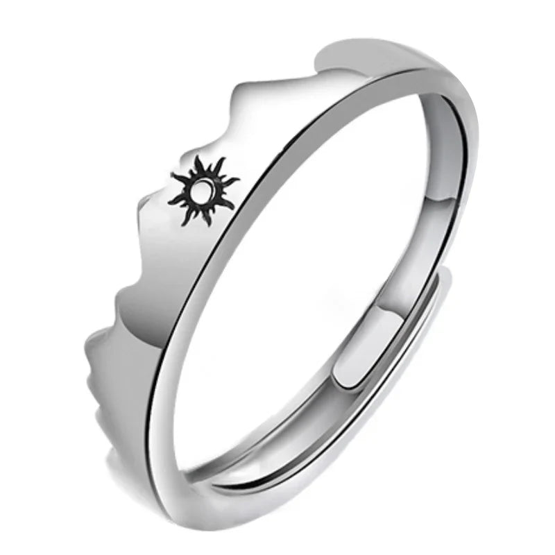 sengpan Sun Moon 2in1 Irregular Match Couple Rings Opening Adjustable Ring Sterling Silver Wedding Ring Jewlery Lover Gift for Friends