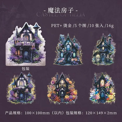 sengpan 10 Pcs/bag Gothic Castles Witch Halloween Pumpkin Transparent Stickers DIY Decorative Junk Journal Diary Scrapbook Materials