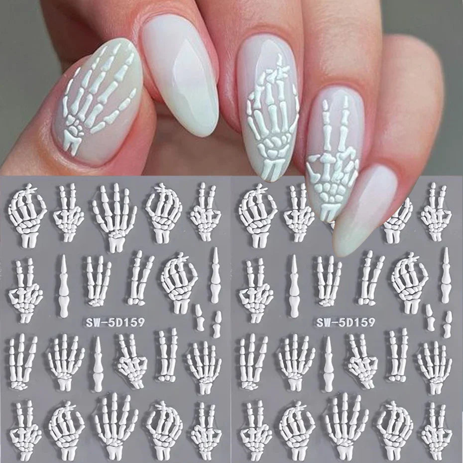 sengpan 5D Relief Skeleton Hand Halloween Nail Art Stickers Devil's Eye Slider Decal DIY Manicure Decoration Tips Nail Accessories Tools