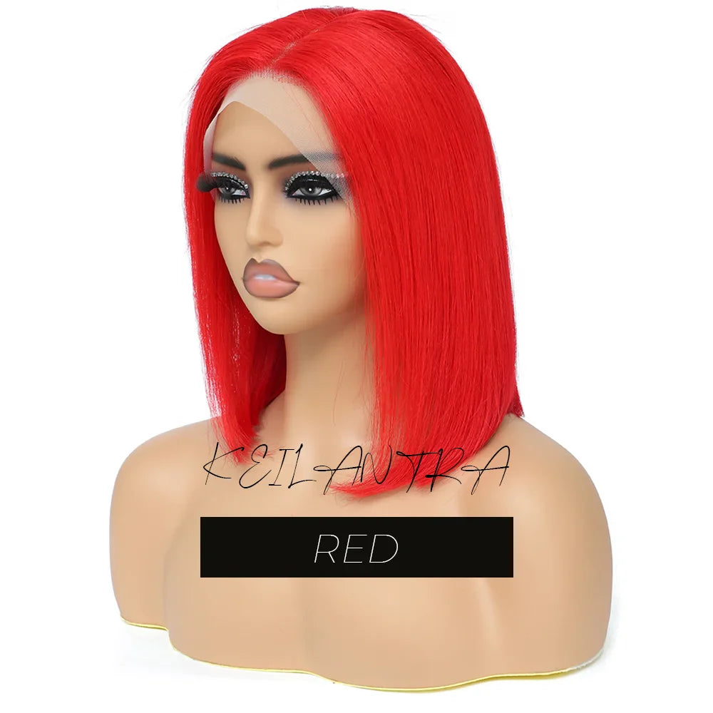 sengpan Rose Pink Short Colored Bob Human Hair Wigs Brazilian 13X4 Straight Lace Front Wigs Transparent Lace Pre Plucked Glueless Wig