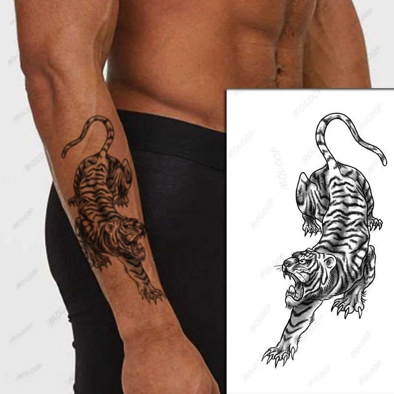 sengpan Waterproof Temporary Tattoo Sticker Black Realistic Tiger Line Totem Design Fake Tattoos Flash Tatoos Arm Body Art for Women Men