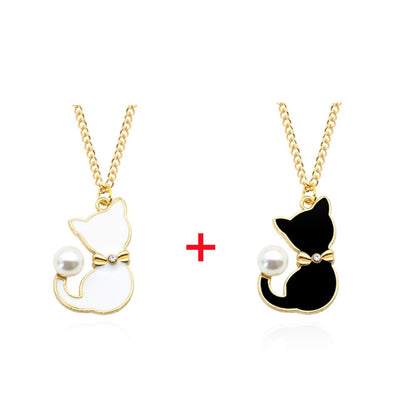 sengpan Fashion Enamel Cat Pearl Tail Choker Necklace For Women Gifts Cute Animal Necklaces Pendants Jewelry Dropshipping Colar